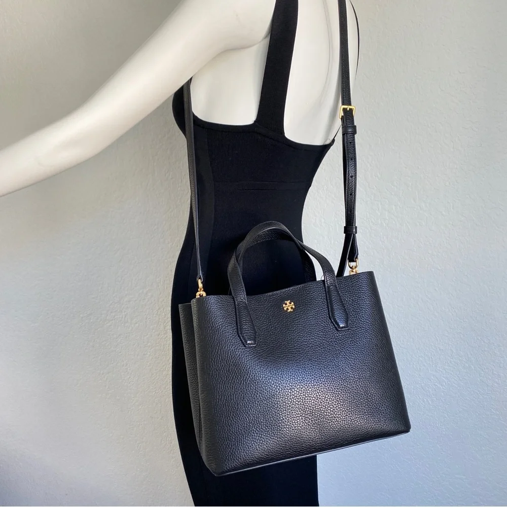 Tory Burch Black Pebbled Leather Small 2 way Tote Bag